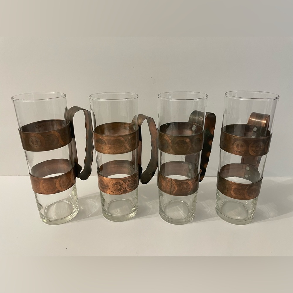 Set of 4 Vintage Fantasy Copperware Canada Cocktail Glasses Tumblers Barware